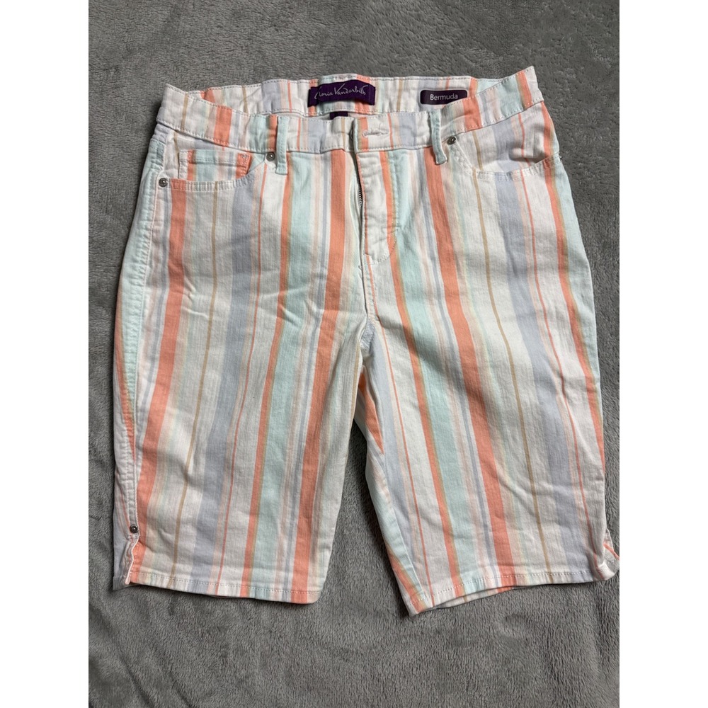 Gloria Vanderbilt Bermuda Shorts Womens 8 Multicolor Pastel Stripe Excellent